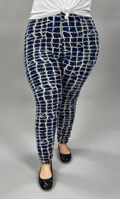 BIN-98 {Incredible Design} Navy Print Leggings EXTENDED PLUS SIZE 3X/5X
