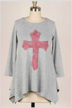 29 GT-C {Don't Cross Me} Grey Pink Cross Detail Top PLUS SIZE XL 2X 3X -Curvy Chic Boutique image f514cba3 e2da 4a9e 9c47 ba7a03035fb6