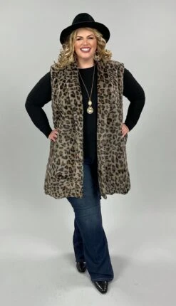 22 OR 35 OT-F {Money Moves} Mocha Animal Print Lined Vest PLUS SIZE 1X 2X 3X
