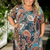 44 PSS-X {Time To Twirl} Teal/Rust Paisley Print Dress EXTENDED PLUS SIZE 3X 4X 5X -Curvy Chic Boutique image f9df1594 c817 4a1c bd7a 38795b516649