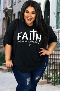 11 GT-A {Faith Over Fear} Black Graphic Top PLUS SIZE 1X 2X 3X