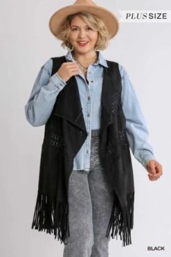31 OR 56 OT-A {Cool Is Calling} UMGEE Black Vest W/Fringe PLUS SIZE XL 1X 2X