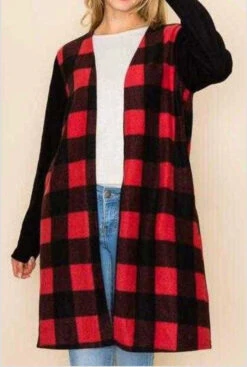 35 OT-B {Keep Me Honest} Red/Black Plaid Long Cardigan Plus Size 1X 2X 3X -Curvy Chic Boutique image ff1abc16 9cda 44a5 b785 0b41ff77b4c1
