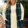 91 OT-B {Keep On Plaid} Green Plaid Vest W/Side Pockets EXTENDED PLUS SIZE 3X 4X 5X -Curvy Chic Boutique keeponPlaid