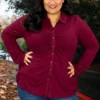 55 SLS-B {New Topic} Burgundy Button Up Top PLUS SIZE XL 2X 3X -Curvy Chic Boutique newtopicburgundy