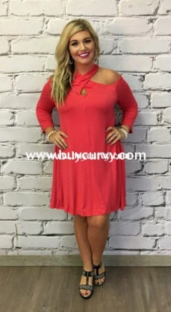 OS-J {My Own Way} Cold-Shoulder Coral Keyhole Dress -Curvy Chic Boutique ocs j cold shoulder coral keyhole with side pockets sale open curvy boutique plus size clothing 2 189