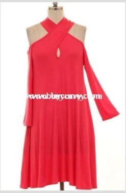 OS-J {My Own Way} Cold-Shoulder Coral Keyhole Dress