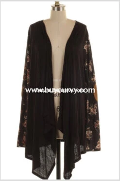 OT-E {Edge Right Now} Black Cardigan With Floral Sleeves -Curvy Chic Boutique ot e edge right now black floral sleeves elbow cardigan outerwear curvy boutique plus size clothing 2 525