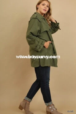OT-Y UMGEE" Olive Lightweight Jacket -Curvy Chic Boutique ot k umgee olive double breasted sale outerwear curvy boutique plus size clothing 3 860