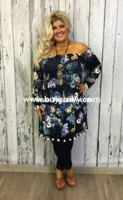 PQ-Q {Nice Audition} Navy Floral Dress With Tassel Hem -Curvy Chic Boutique pq q auditions navy floral with tassel hem sale curvy boutique plus size clothing 1 200
