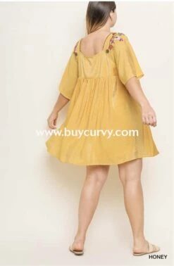 SD-Q {Good As Gold} "UMGEE" Dress With Floral Embroidery -Curvy Chic Boutique sd q good as gold umgee dress with floral embroidery solid detail curvy boutique plus size clothing 1 740