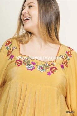 SD-Q {Good As Gold} "UMGEE" Dress With Floral Embroidery -Curvy Chic Boutique sd q good as gold umgee dress with floral embroidery solid detail curvy boutique plus size clothing 2 976