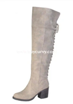 SHOES {Bamboo} Taupe Knee High Lace Up Boots With Heel