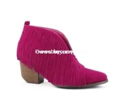 SHOES {Beast} Fuchsia Fringed Booties With Block Heel