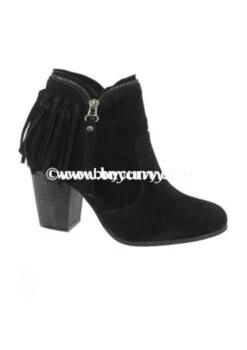 SHOES {YOKI} Black Fringed Booties With Heel & Zipper Detail Shoes