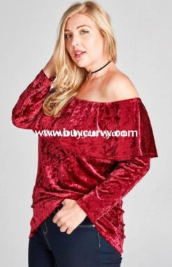 SQ-P Burgundy Crushed Velvet Top With Elastic Yoke Detail -Curvy Chic Boutique sq p burgundy crushed velvet with elastic yoke detail sale curvy boutique plus size clothing 2 282
