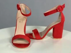 SHOES {Statement Piece} Red Suede Ankle Strap Heels