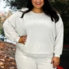21 SET-A {The Good Life} Bone Long Sleeve Short Set SALE!!! Plus Size 1X 2X 3x SALE!! -Curvy Chic Boutique thegoodlifebone
