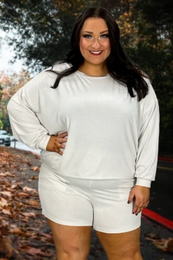 21 SET-A {The Good Life} Bone Long Sleeve Short Set SALE!!! Plus Size 1X 2X 3x SALE!!